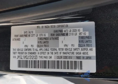 2018 Mazda Mazda6 Touring z USA, uszkodzony, nr VIN JM1GL1VM3J1312123